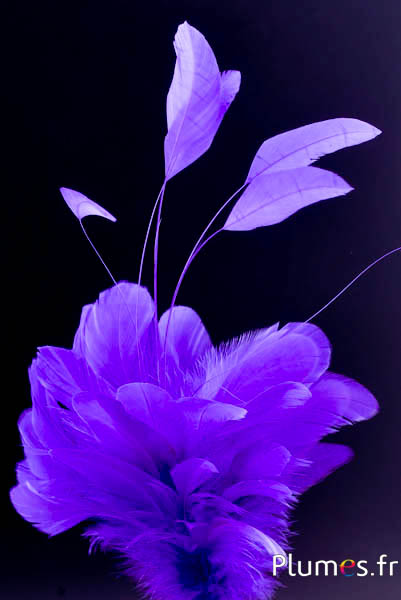 Fleur en plumes de poule avec Coquetips - ht 15 cm - violet